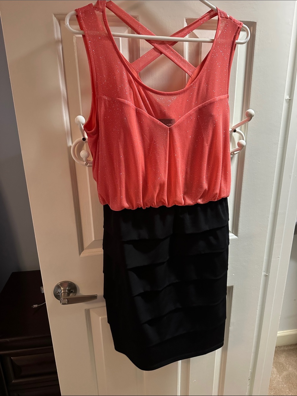 Coral and Black Sleeveless Blouson Dress